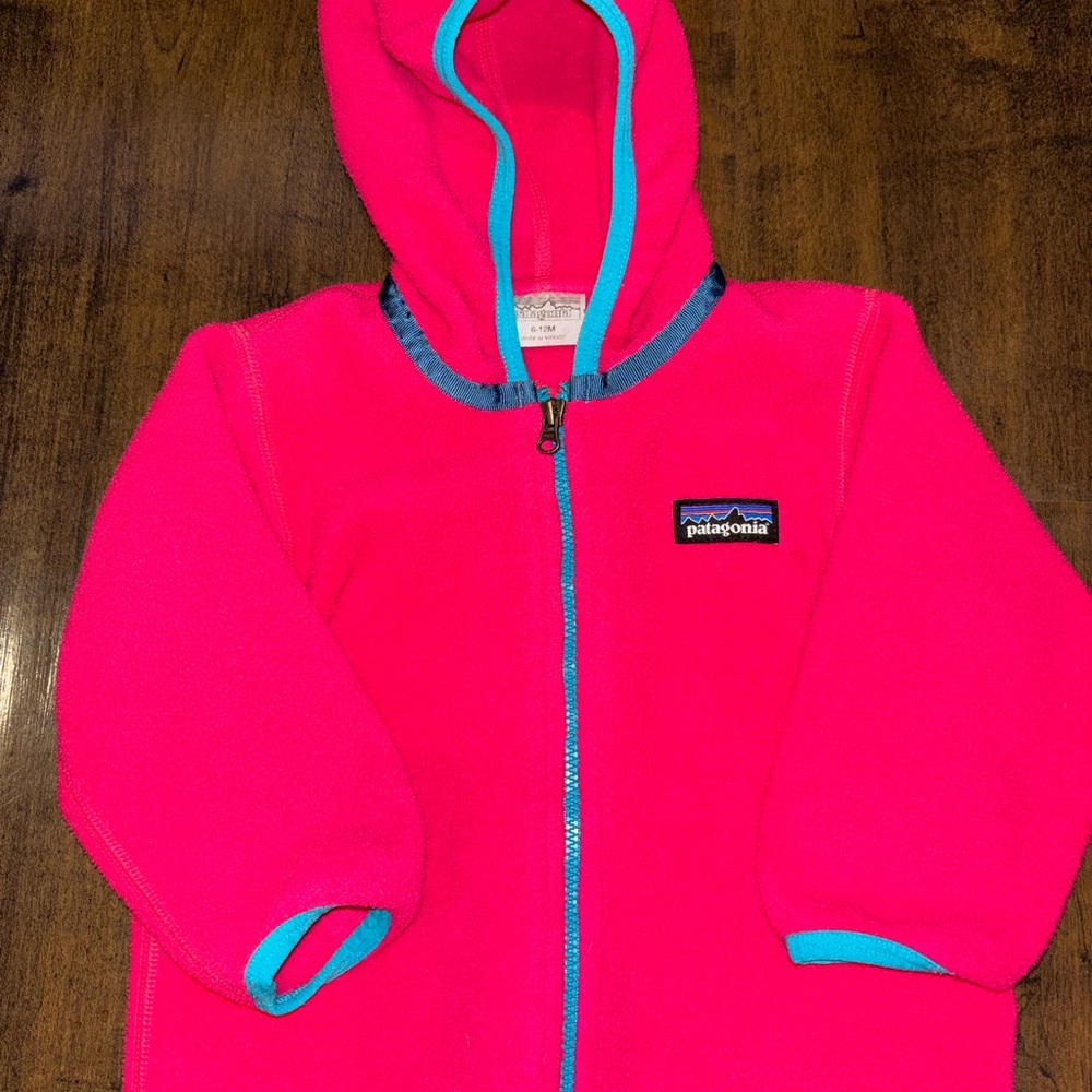 Toddler Patagonia Hot Pink Fleece Hoodie with Turquoise Trim